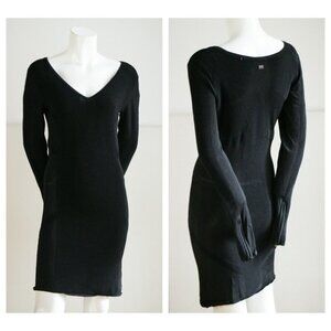 G-Star Women Multi Knit  Black Body Con Dress w Zipper Cuffs